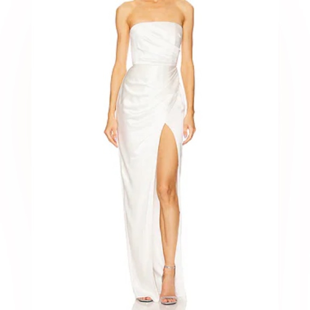 $495 New Ivory Saulee Sau Lee Priyanka Strapless Ruched Gown Dress w/Slit Sz 00